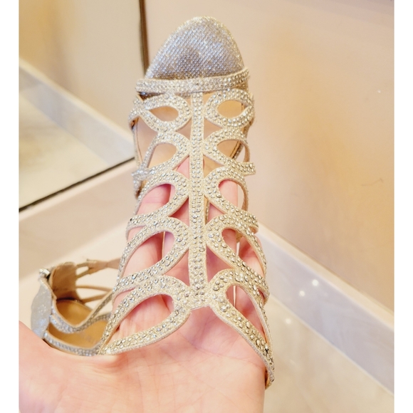 Maripe Silver Sparkle Caged Stilettos - Picture 3 of 7